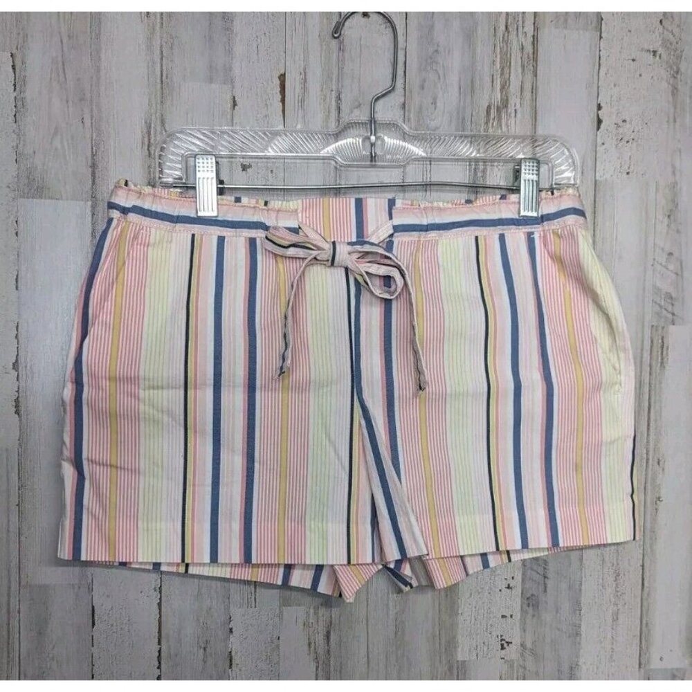 ANN TAYLOR LOFT Striped Tie Waist Shorts Pink White Blue 100% Cotton Boho